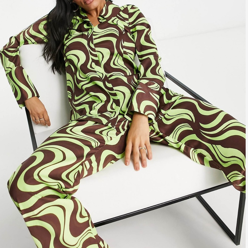 Stylish Green and Brown Swirl Pattern Jumpsuit